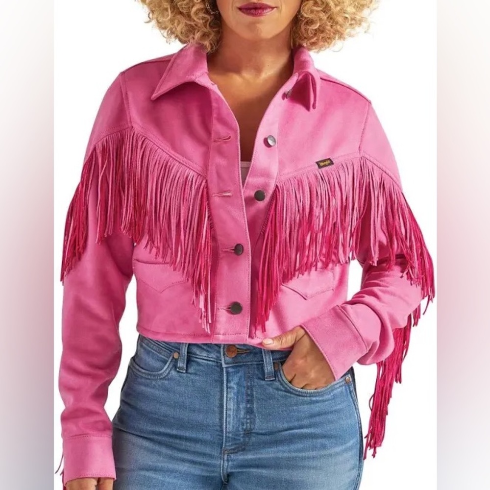 Wrangler Vibrant Pink Fringe Jean Jacket